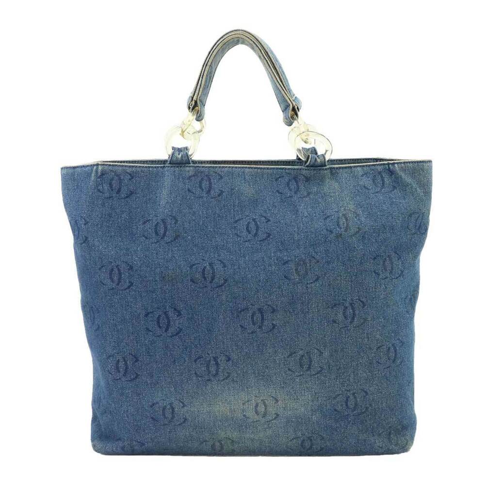 Chanel CHANEL Plastic Chain Tote Handbag Denim Blue Silver Hardware Coco Mark...